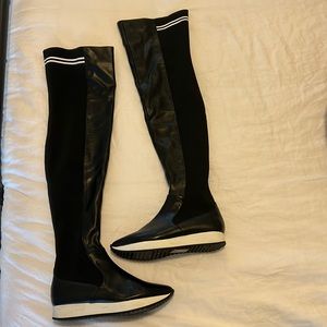 H by Halston thigh high stretch abs faux leather boots
